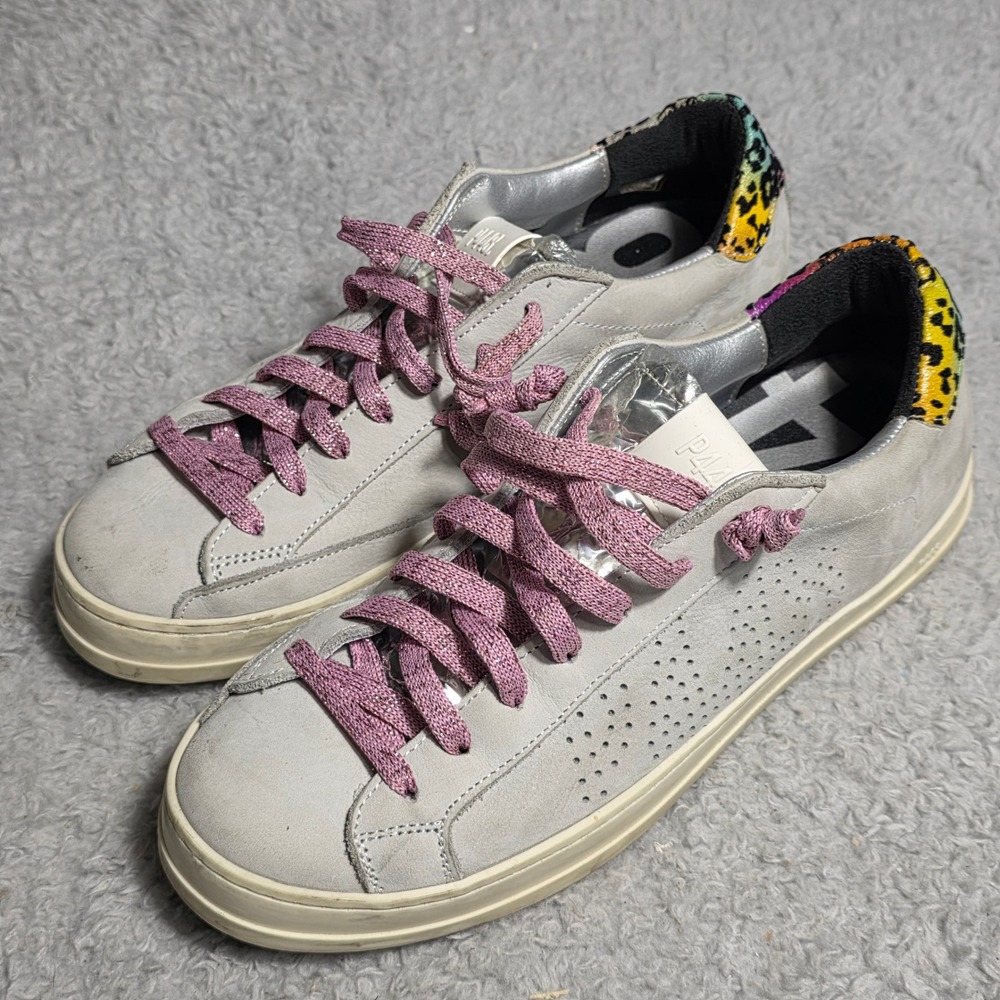 P448 John Sneakers Women Grey Silver Rainbow Leopard Made In Italy EU 40 US 9‎